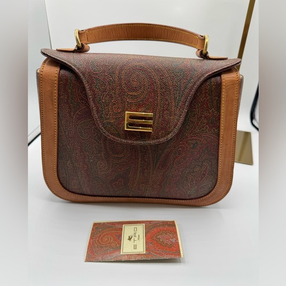 ETRO Milano Paisley Hand Bag PVC Leather Brown Auth# 0729889 - Picture 4 of 15